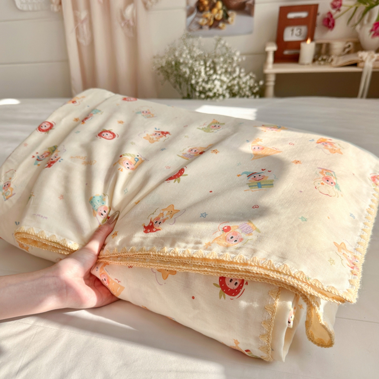 91家纺网 家纺一手货源 找家纺 暖阳 2026新款全棉纯棉双层纱夏季毯盖毯毯子 星仔软糖