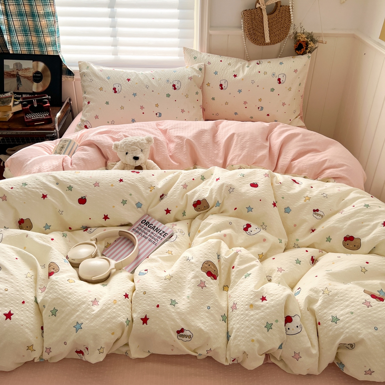 91家纺网 家纺一手货源 找家纺 水木坊 2026春夏新款高品质泡芙普通款四件套 星芒凯蒂