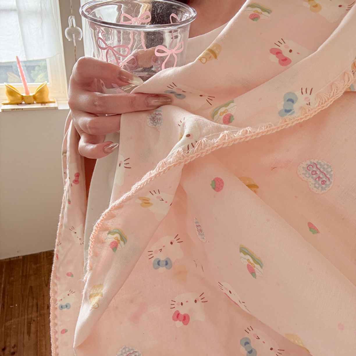 91家纺网 家纺一手货源 找家纺 暖阳 2026新款全棉纯棉双层纱夏季毯盖毯毯子 月铃喵喵