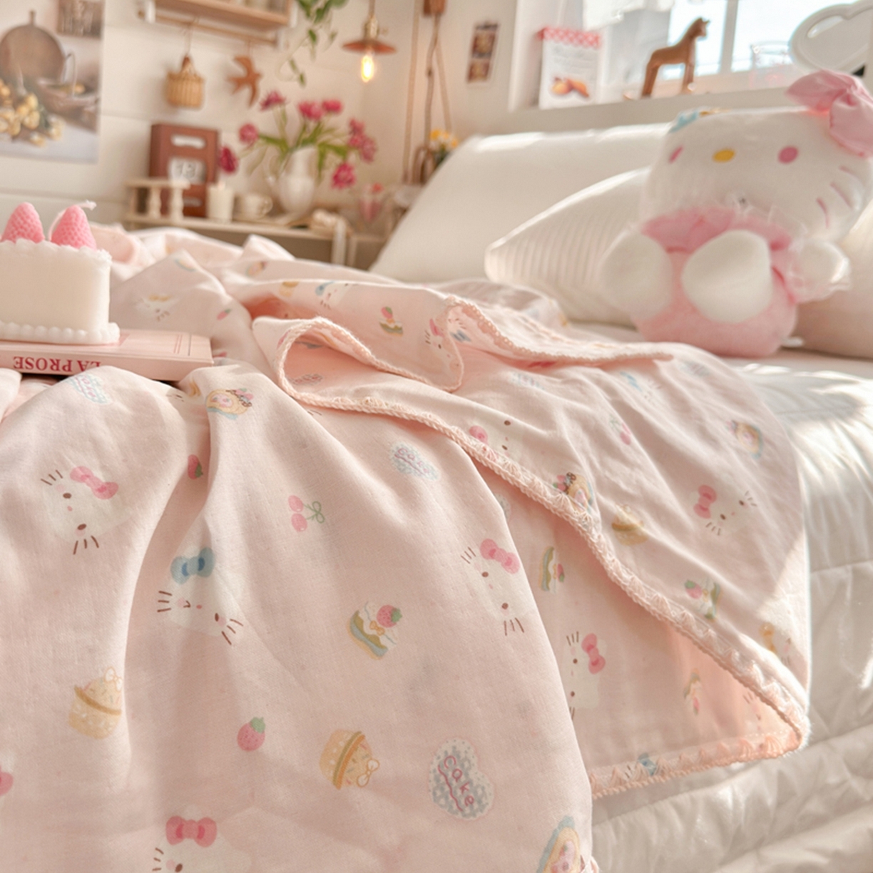 91家纺网 家纺一手货源 找家纺 暖阳 2026新款全棉纯棉双层纱夏季毯盖毯毯子 月铃喵喵