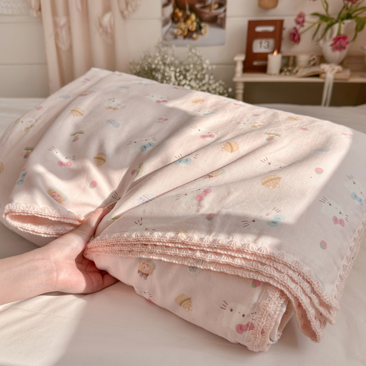 91家纺网 家纺一手货源 找家纺 暖阳 2026新款全棉纯棉双层纱夏季毯盖毯毯子 月铃喵喵