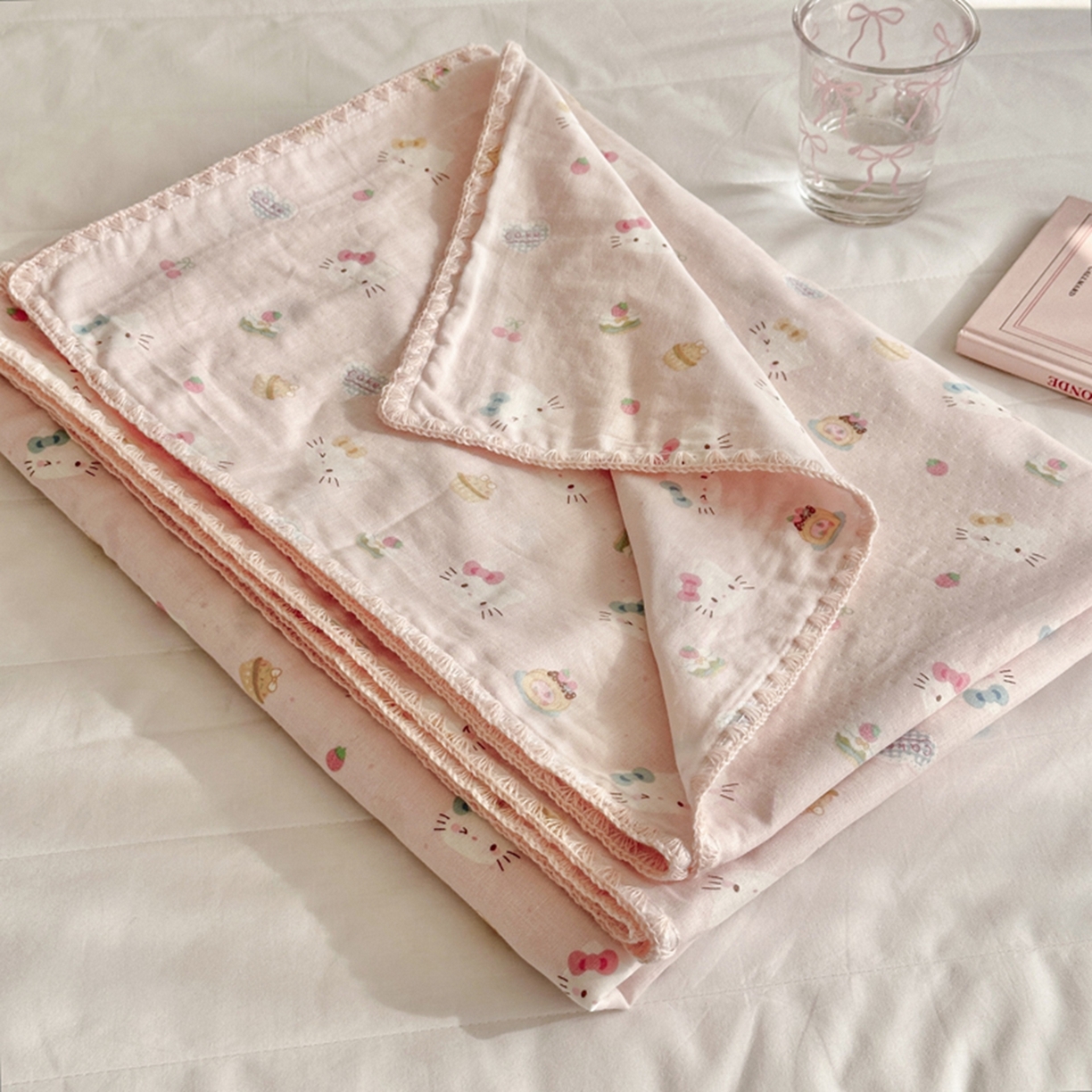 91家纺网 家纺一手货源 找家纺 暖阳 2026新款全棉纯棉双层纱夏季毯盖毯毯子 月铃喵喵