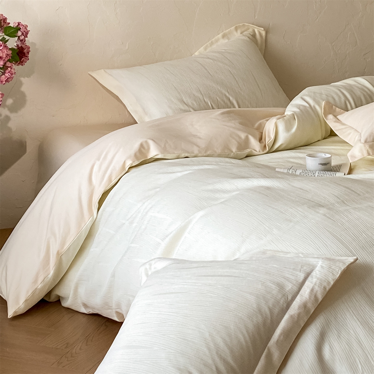 笙意家纺 2026新款A版60浮雕提花B版40全棉四件套 佐冉-米白