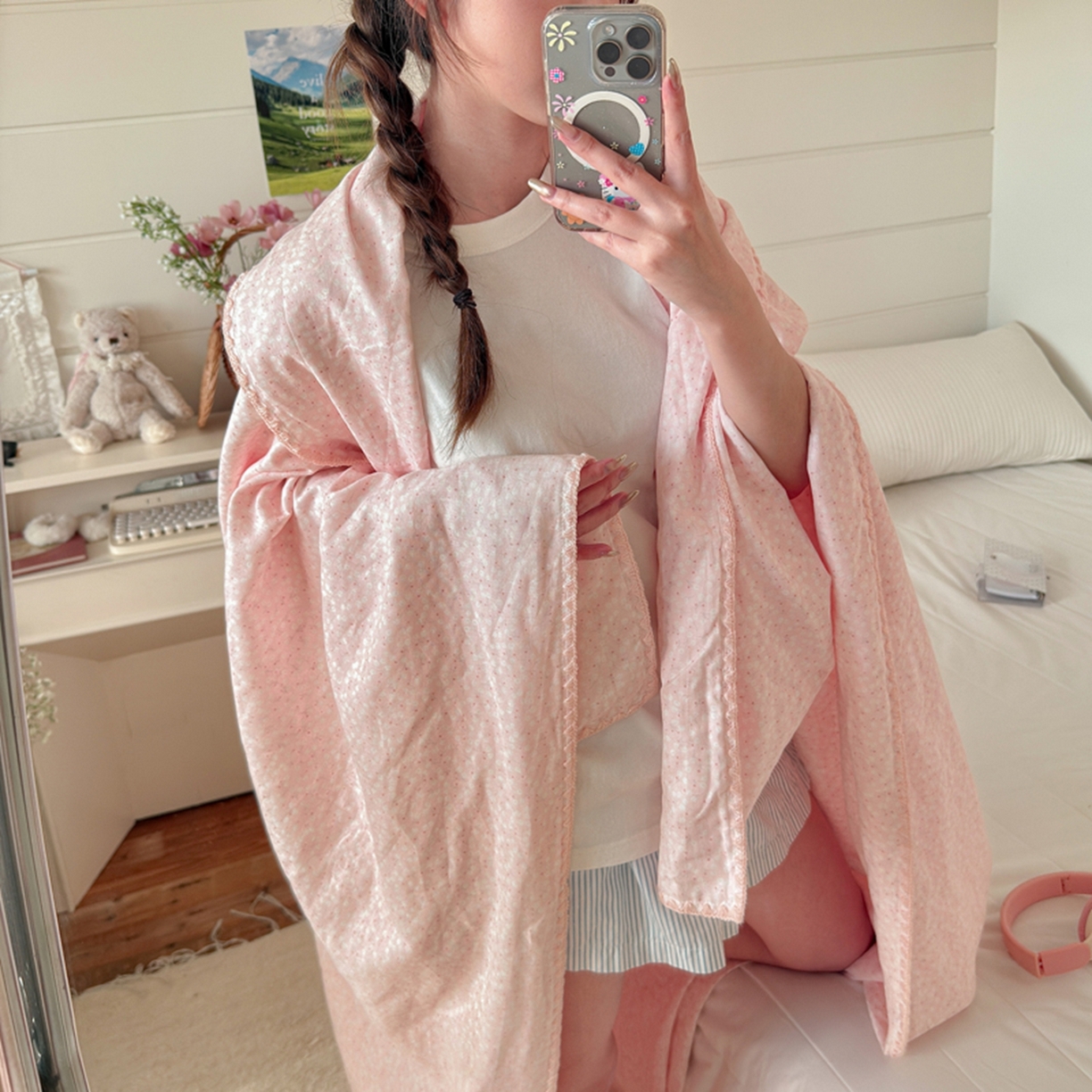 91家纺网 家纺一手货源 找家纺 暖阳 2026新款全棉纯棉双层纱夏季毯盖毯毯子 云棉莓朵粉