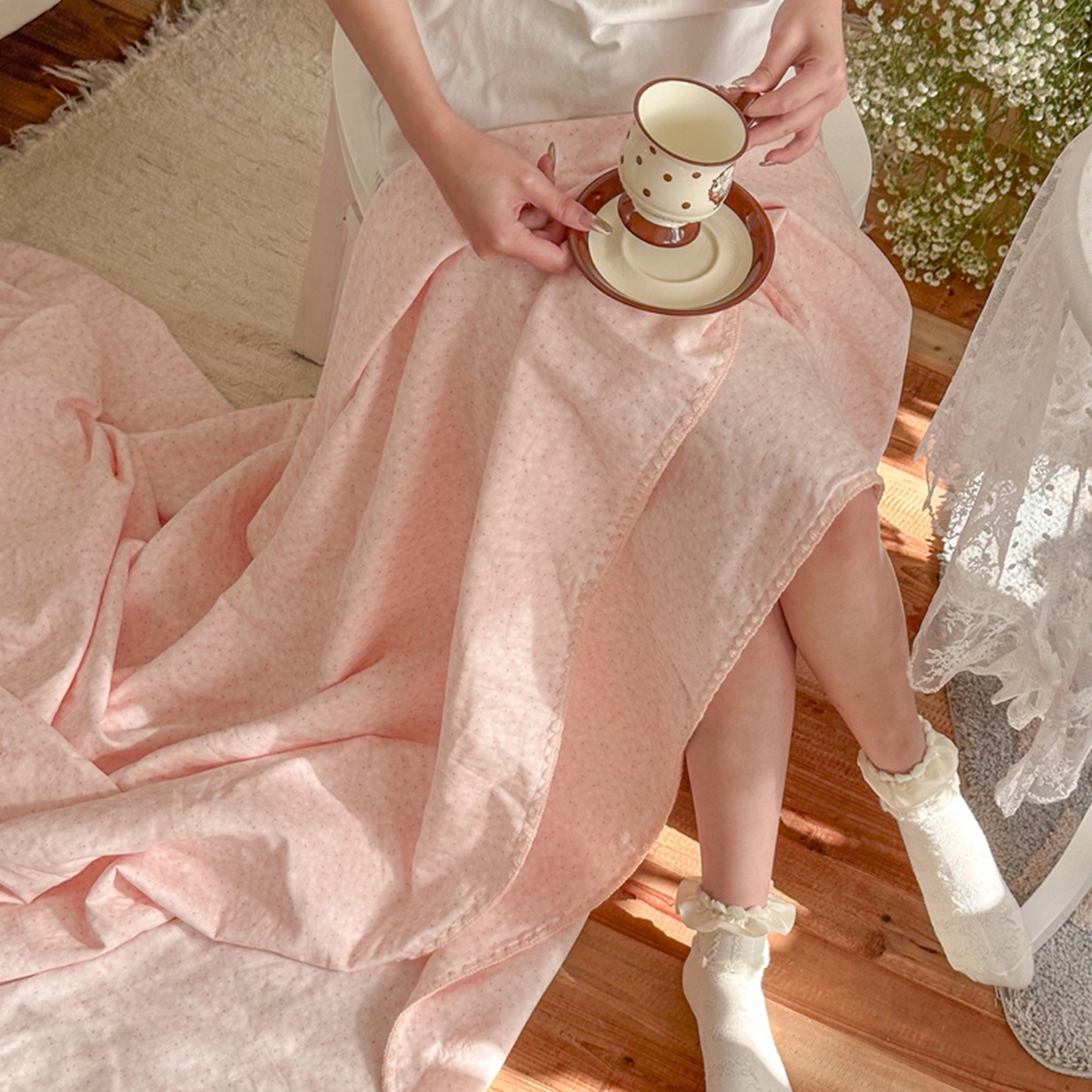 91家纺网 家纺一手货源 找家纺 暖阳 2026新款全棉纯棉双层纱夏季毯盖毯毯子 云棉莓朵粉