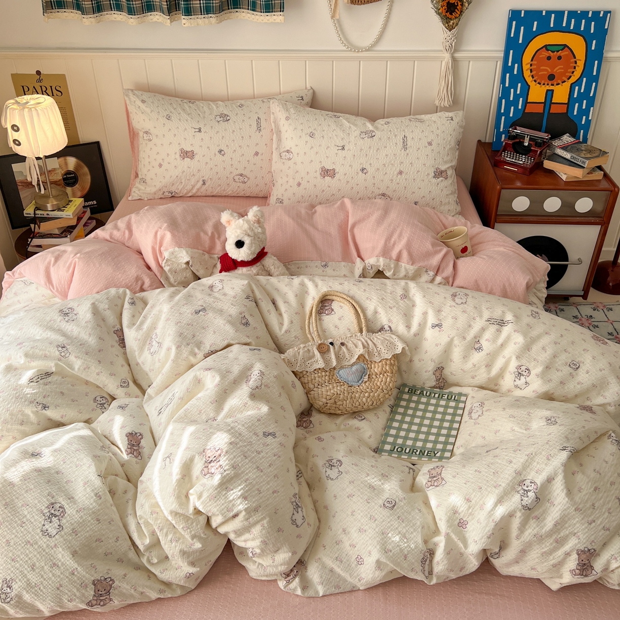 91家纺网 家纺一手货源 找家纺 水木坊 2026春夏新款高品质泡芙普通款四件套 悦悦小兔