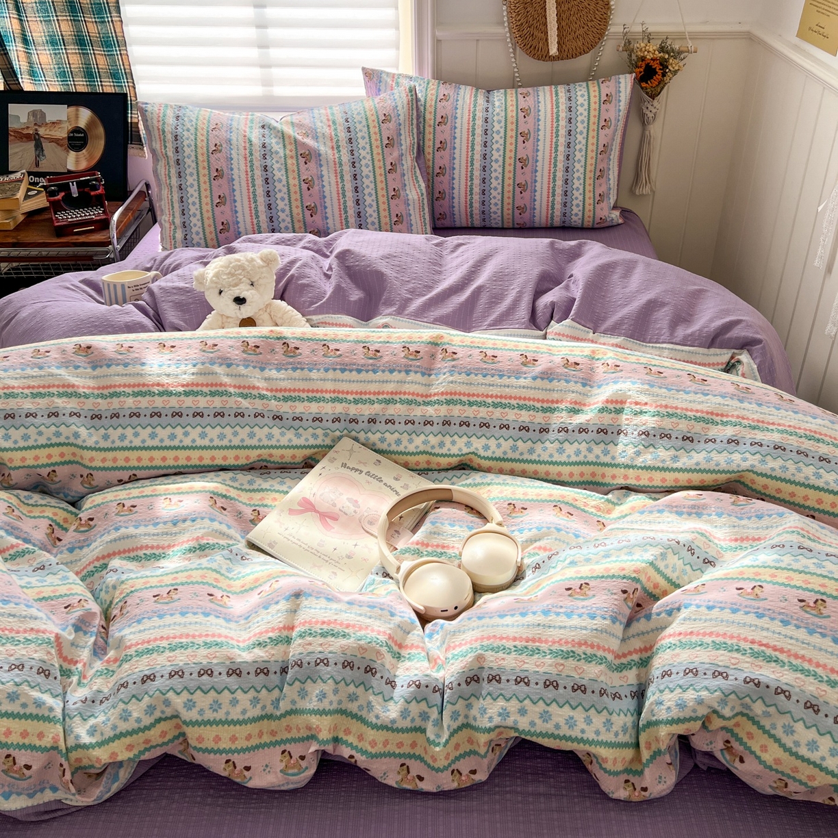 91家纺网 家纺一手货源 找家纺 水木坊 2026春夏新款高品质泡芙普通款四件套 甜心木马卷