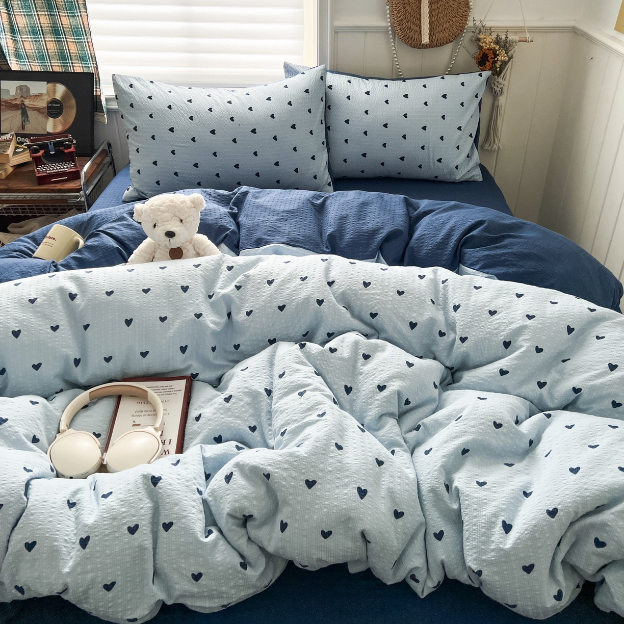 91家纺网 家纺一手货源 找家纺 水木坊 2026春夏新款高品质泡芙普通款四件套 甜心蓝絮