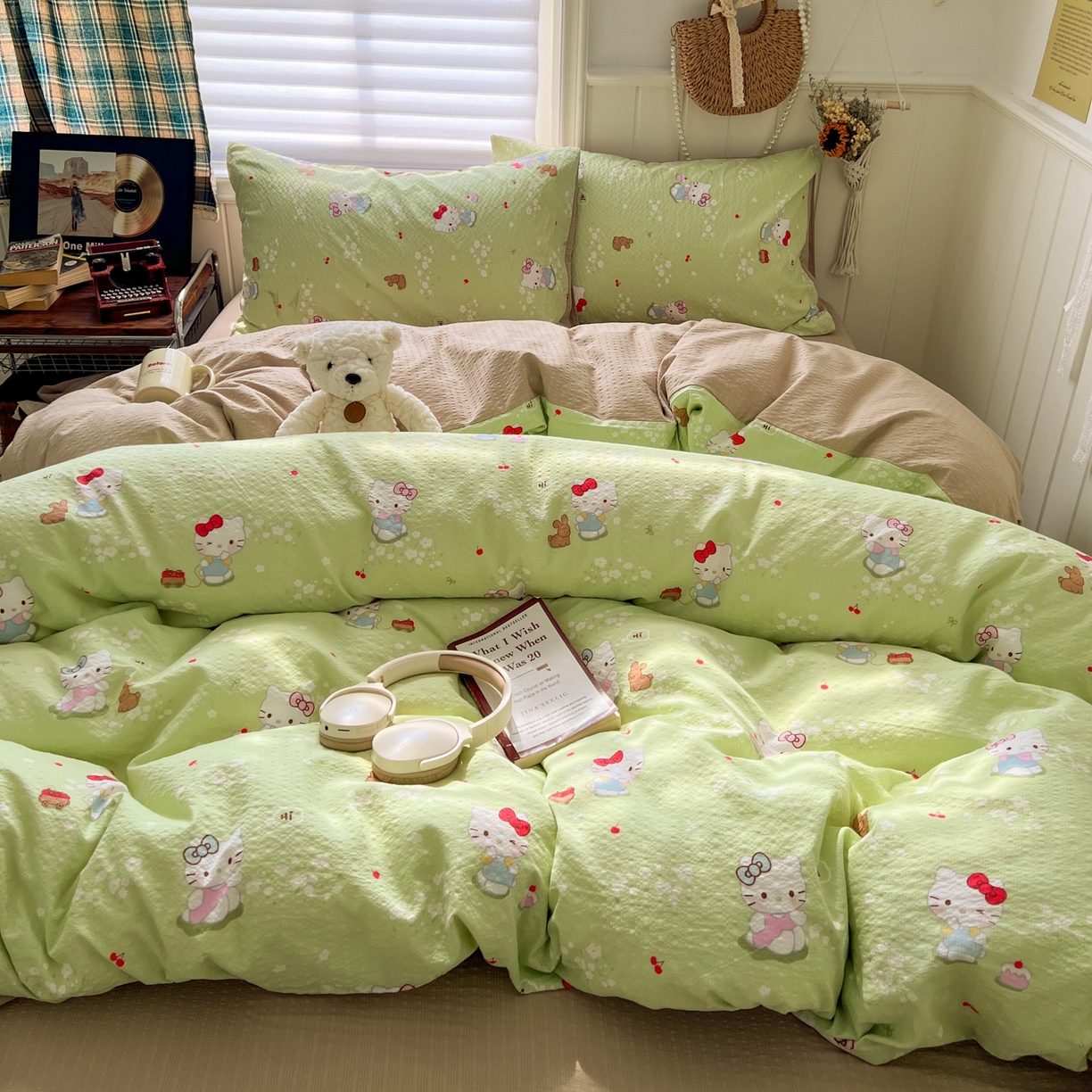 91家纺网 家纺一手货源 找家纺 水木坊 2026春夏新款高品质泡芙普通款四件套 小猫拉车