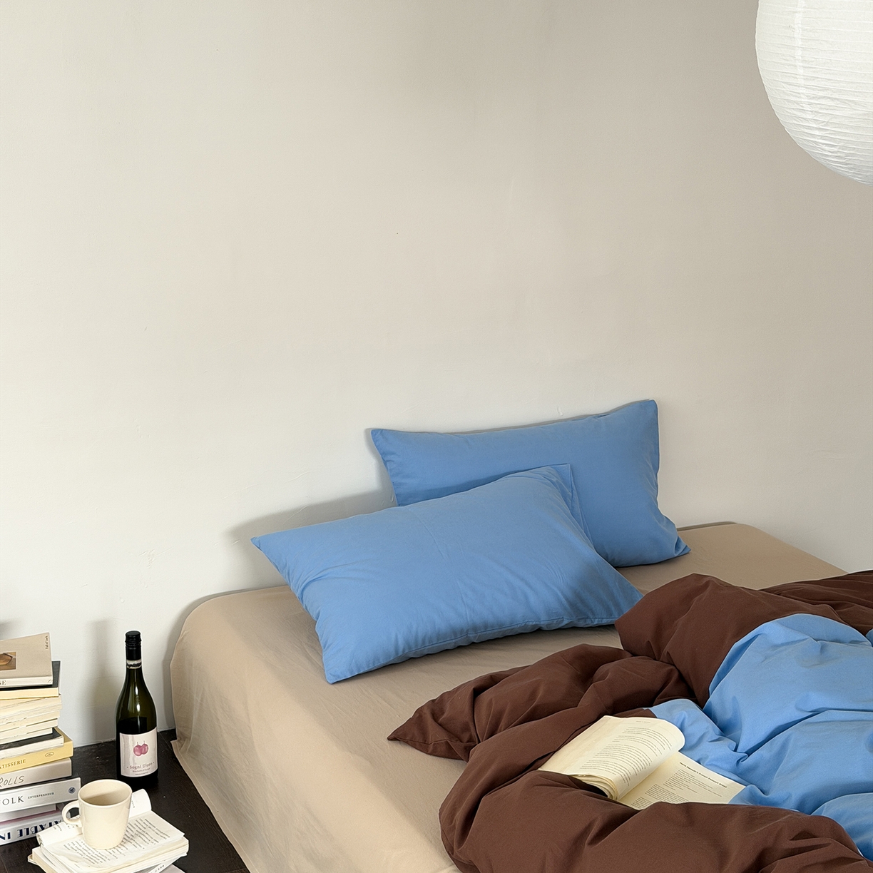 91家纺网 家纺一手货源 找家纺 （总）小春日和 2026新款设计师款纯色拼角纯棉四件套全棉简约风被套纯色床单加大被套1.8床笠无印风四件套