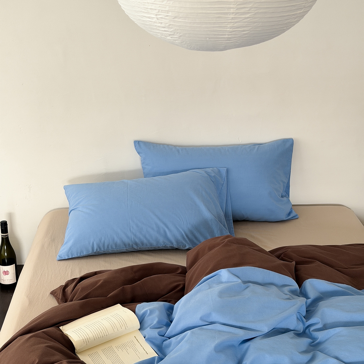 91家纺网 家纺一手货源 找家纺 （总）小春日和 2026新款设计师款纯色拼角纯棉四件套全棉简约风被套纯色床单加大被套1.8床笠无印风四件套