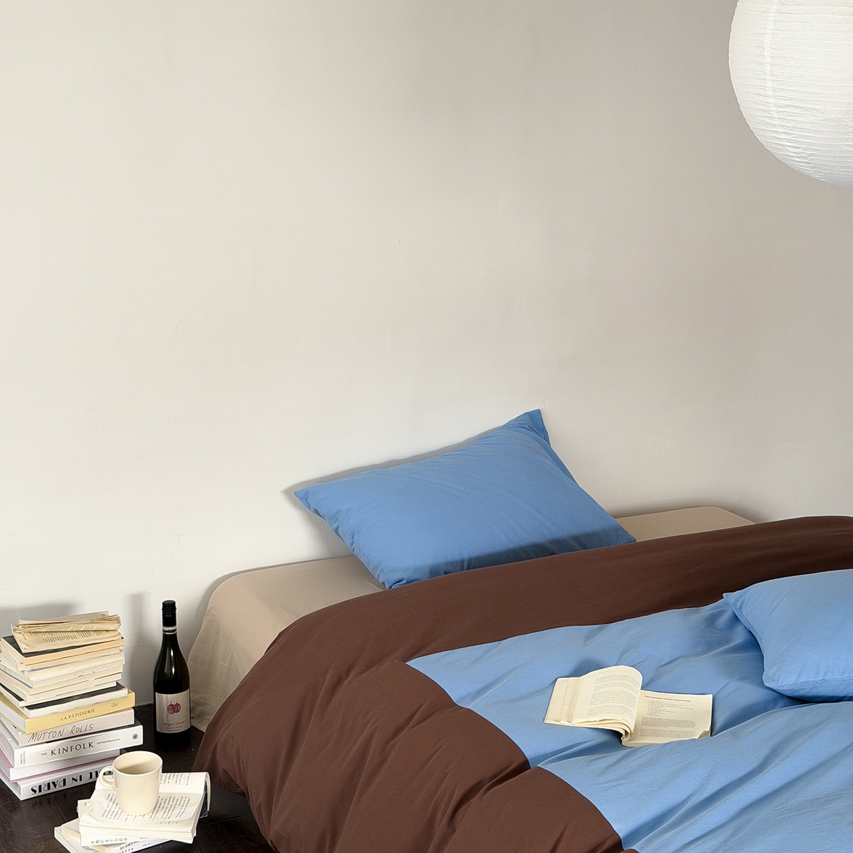 91家纺网 家纺一手货源 找家纺 （总）小春日和 2026新款设计师款纯色拼角纯棉四件套全棉简约风被套纯色床单加大被套1.8床笠无印风四件套