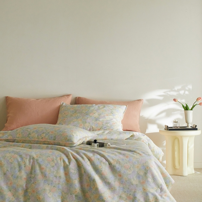 91家纺网 家纺一手货源 找家纺 暖阳 2026新款全棉贝壳边棉花夏被夏凉被空调被 栀子花语