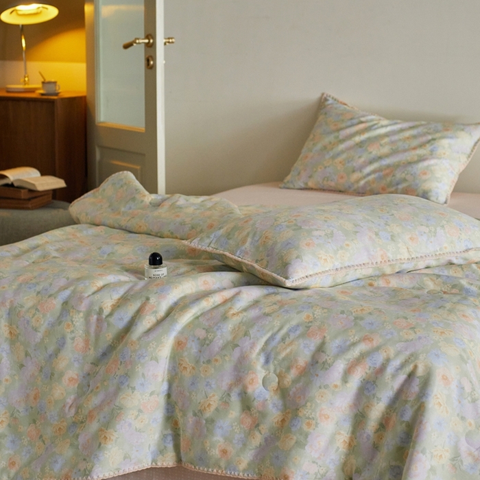 91家纺网 家纺一手货源 找家纺 暖阳 2026新款全棉贝壳边棉花夏被夏凉被空调被 栀子花语