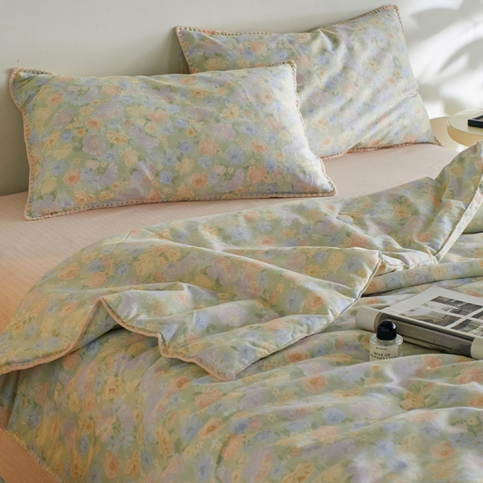 91家纺网 家纺一手货源 找家纺 暖阳 2026新款全棉贝壳边棉花夏被夏凉被空调被 栀子花语