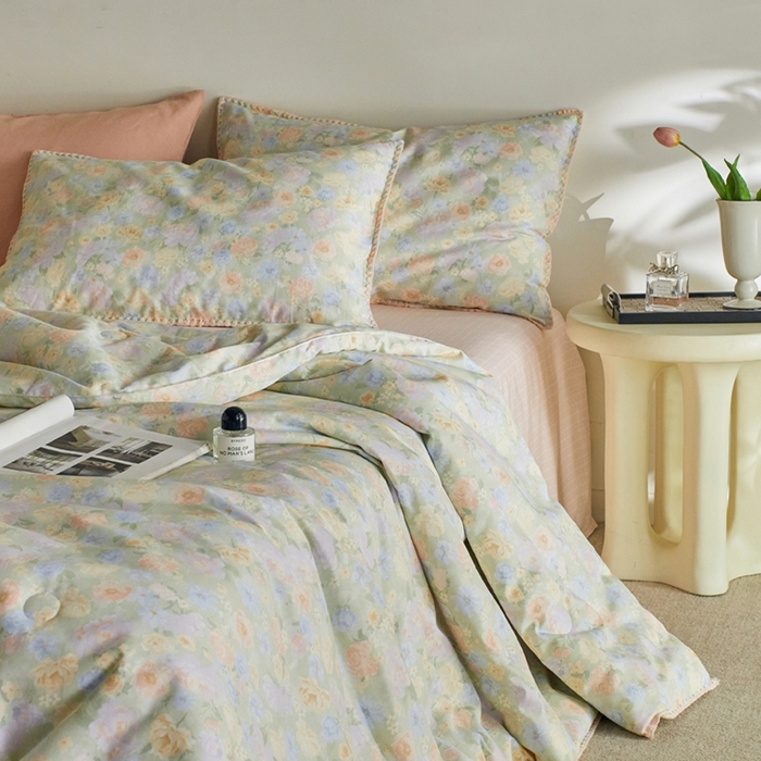 91家纺网 家纺一手货源 找家纺 暖阳 2026新款全棉贝壳边棉花夏被夏凉被空调被 栀子花语