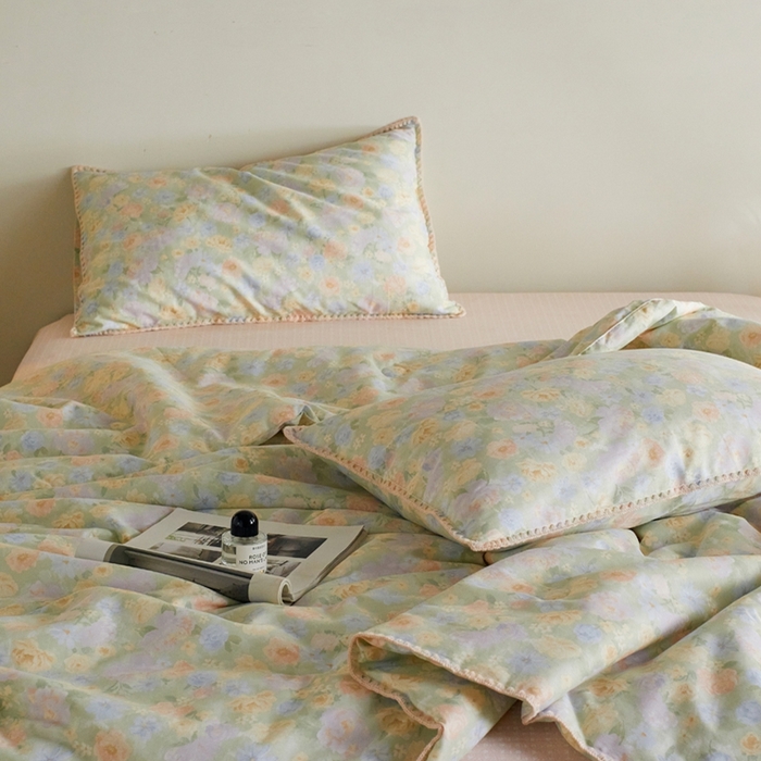 91家纺网 家纺一手货源 找家纺 暖阳 2026新款全棉贝壳边棉花夏被夏凉被空调被 栀子花语