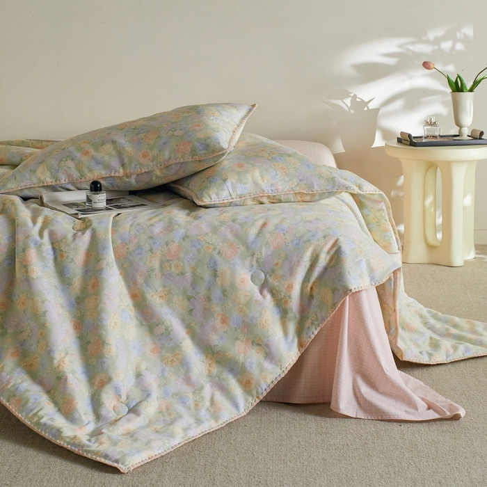 91家纺网 家纺一手货源 找家纺 暖阳 2026新款全棉贝壳边棉花夏被夏凉被空调被 栀子花语