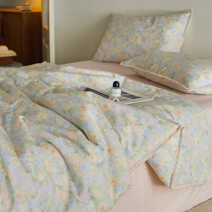 91家纺网 家纺一手货源 找家纺 暖阳 2026新款全棉贝壳边棉花夏被夏凉被空调被 栀子花语