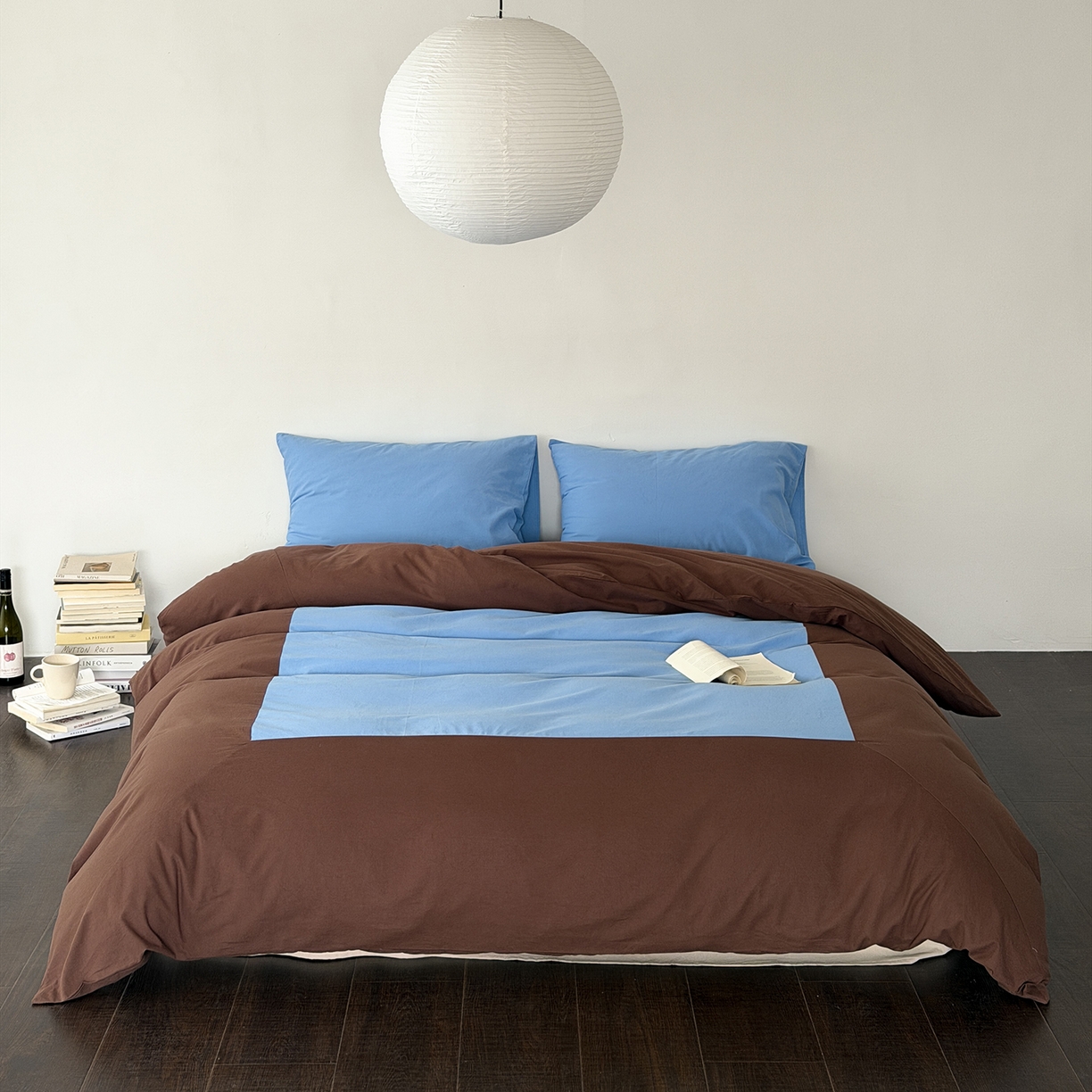 91家纺网 家纺一手货源 找家纺 （总）小春日和 2026新款设计师款纯色拼角纯棉四件套全棉简约风被套纯色床单加大被套1.8床笠无印风四件套