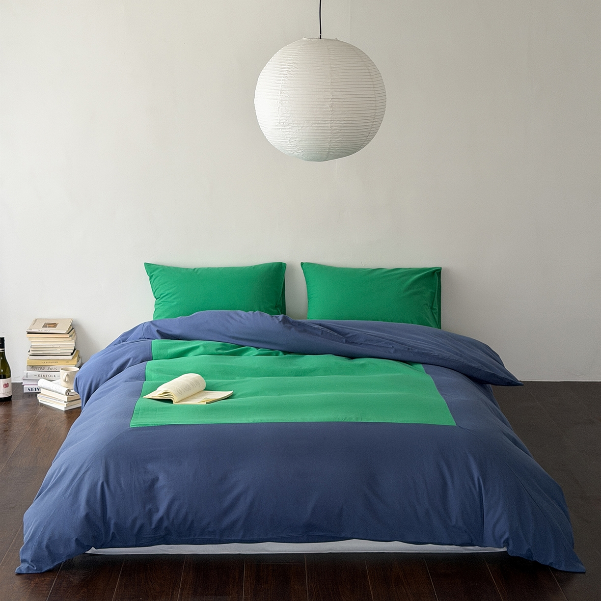 91家纺网 家纺一手货源 找家纺 （总）小春日和 2026新款设计师款纯色拼角纯棉四件套全棉简约风被套纯色床单加大被套1.8床笠无印风四件套