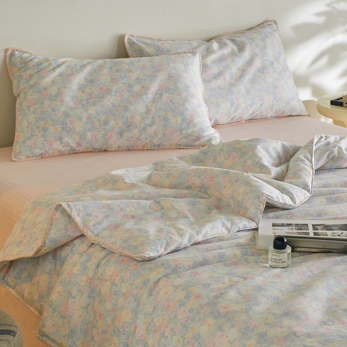 91家纺网 家纺一手货源 找家纺 暖阳 2026新款全棉贝壳边棉花夏被夏凉被空调被 蓝铃