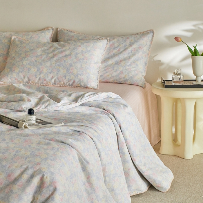 91家纺网 家纺一手货源 找家纺 暖阳 2026新款全棉贝壳边棉花夏被夏凉被空调被 蓝铃