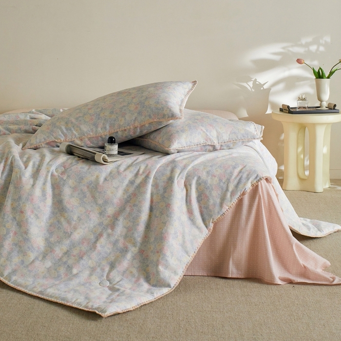 91家纺网 家纺一手货源 找家纺 暖阳 2026新款全棉贝壳边棉花夏被夏凉被空调被 蓝铃