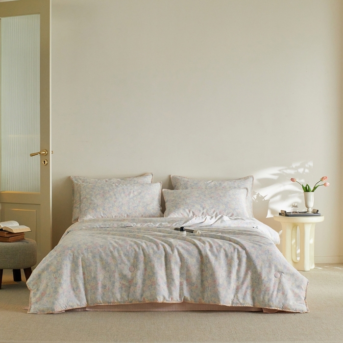 91家纺网 家纺一手货源 找家纺 暖阳 2026新款全棉贝壳边棉花夏被夏凉被空调被 蓝铃