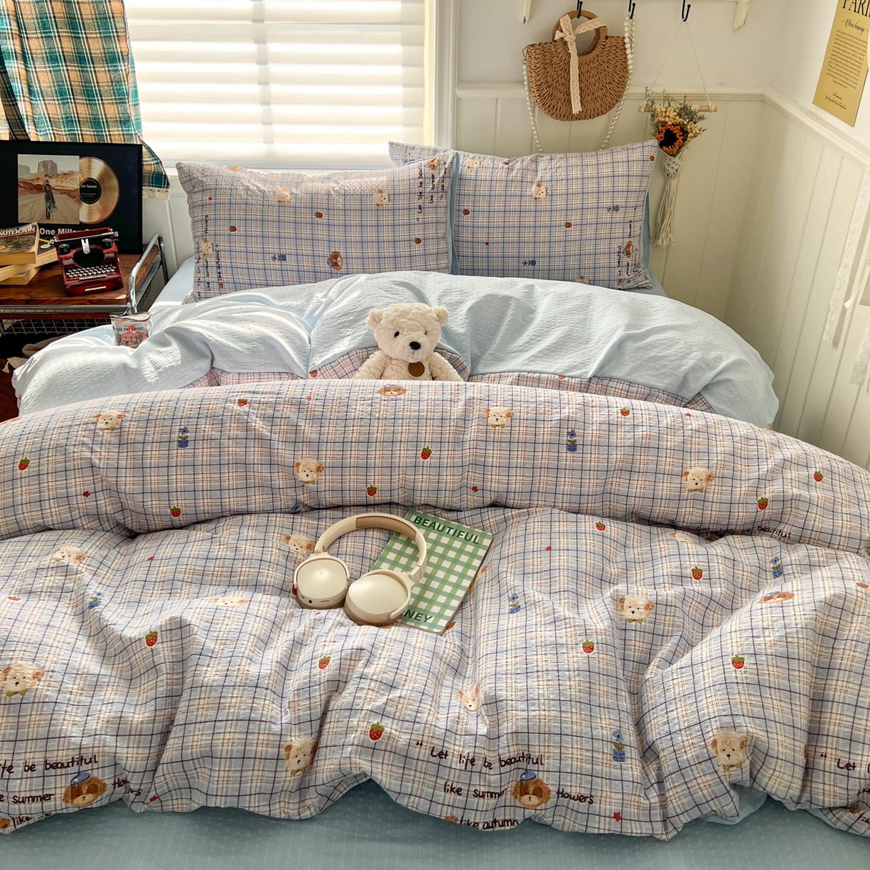 91家纺网 家纺一手货源 找家纺 水木坊 2026春夏新款高品质泡芙普通款四件套 四季狗