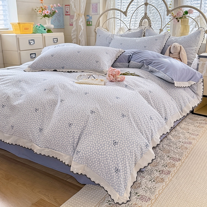 91家纺网 家纺一手货源 找家纺 莉莉安家纺 2026新款古法水洗云感棉印花四件套 古法-蓝调星芒