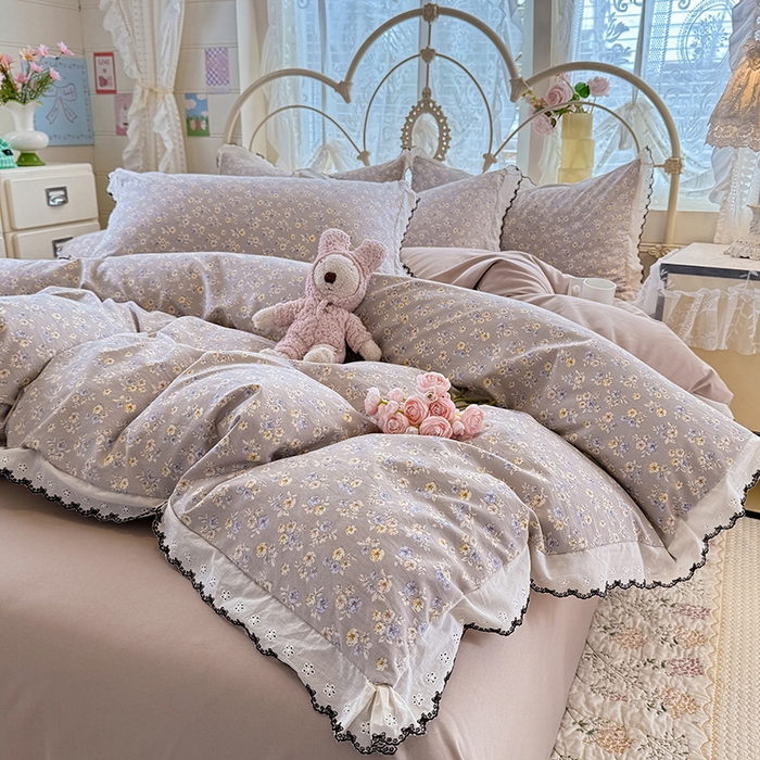 91家纺网 家纺一手货源 找家纺 莉莉安家纺 2026新款古法水洗云感棉印花四件套 古法-浅黄云絮