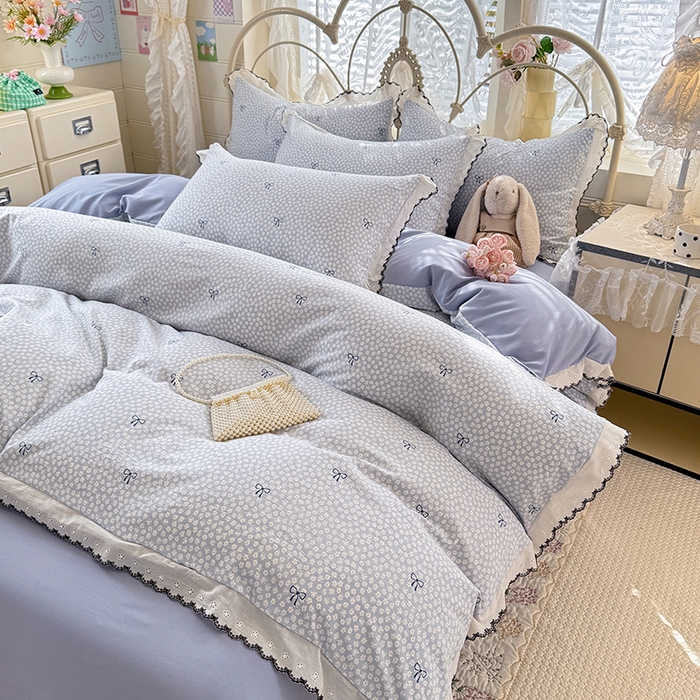 91家纺网 家纺一手货源 找家纺 莉莉安家纺 2026新款古法水洗云感棉印花四件套 古法-蓝调星芒