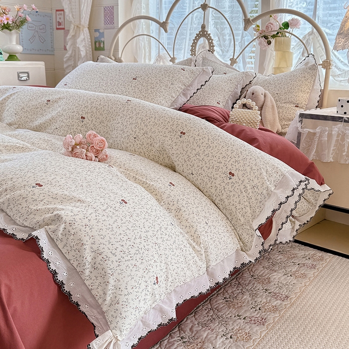 91家纺网 家纺一手货源 找家纺 莉莉安家纺 2026新款古法水洗云感棉印花四件套 古法-春野樱红