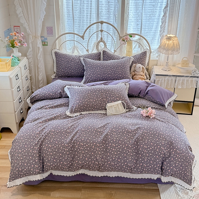 91家纺网 家纺一手货源 找家纺 莉莉安家纺 2026新款古法水洗云感棉印花四件套 古法-紫藤漫想