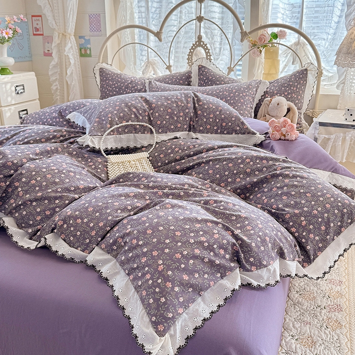 91家纺网 家纺一手货源 找家纺 莉莉安家纺 2026新款古法水洗云感棉印花四件套 古法-紫藤漫想