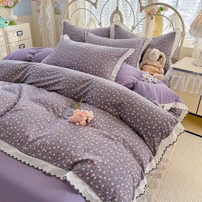 91家纺网 家纺一手货源 找家纺 莉莉安家纺 2026新款古法水洗云感棉印花四件套 古法-紫藤漫想