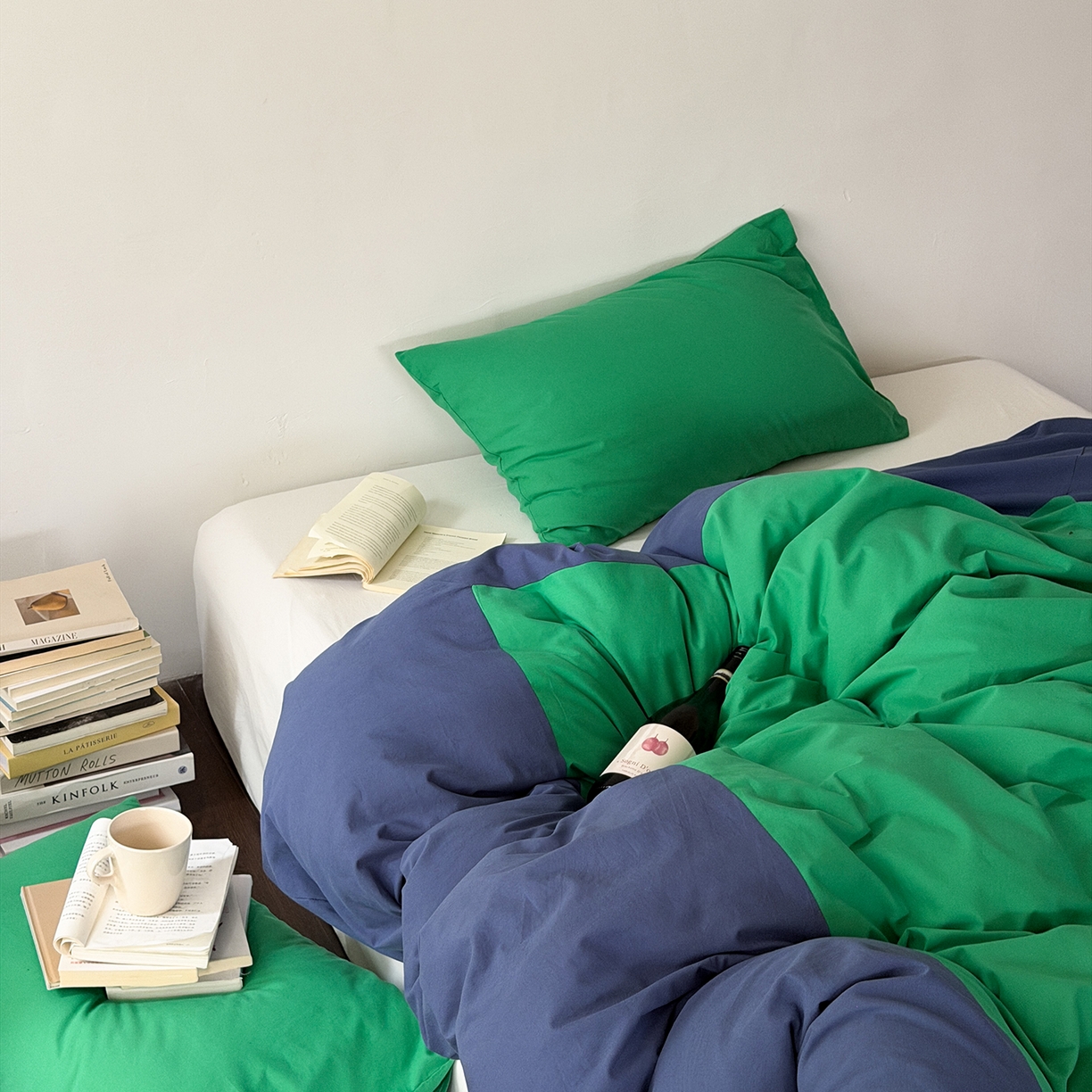 91家纺网 家纺一手货源 找家纺 小春日和 2026新款设计师款纯色拼角纯棉四件套全棉简约风被套纯色床单加大被套1.8床笠无印风四件套 曼彻斯特