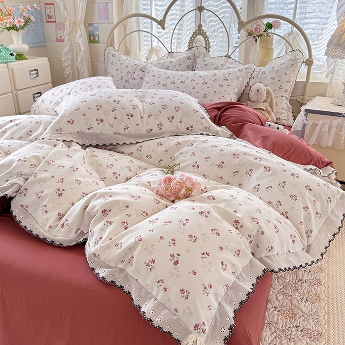 91家纺网 家纺一手货源 找家纺 莉莉安家纺 2026新款古法水洗云感棉印花四件套 古法-花影如梦