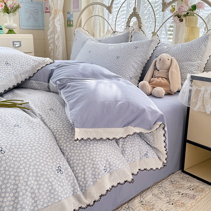 91家纺网 家纺一手货源 找家纺 莉莉安家纺 2026新款古法水洗云感棉印花四件套 古法-蓝调星芒