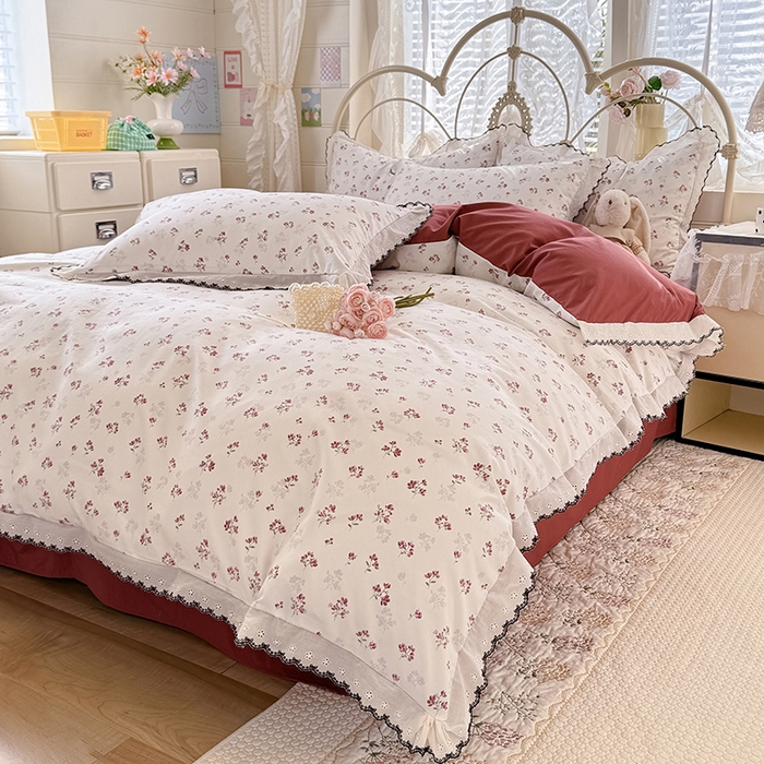 91家纺网 家纺一手货源 找家纺 莉莉安家纺 2026新款古法水洗云感棉印花四件套 古法-花影如梦