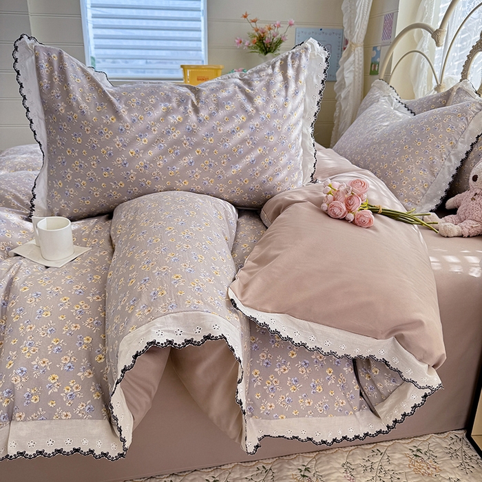 91家纺网 家纺一手货源 找家纺 莉莉安家纺 2026新款古法水洗云感棉印花四件套 古法-浅黄云絮