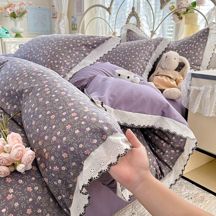 91家纺网 家纺一手货源 找家纺 莉莉安家纺 2026新款古法水洗云感棉印花四件套 古法-紫藤漫想