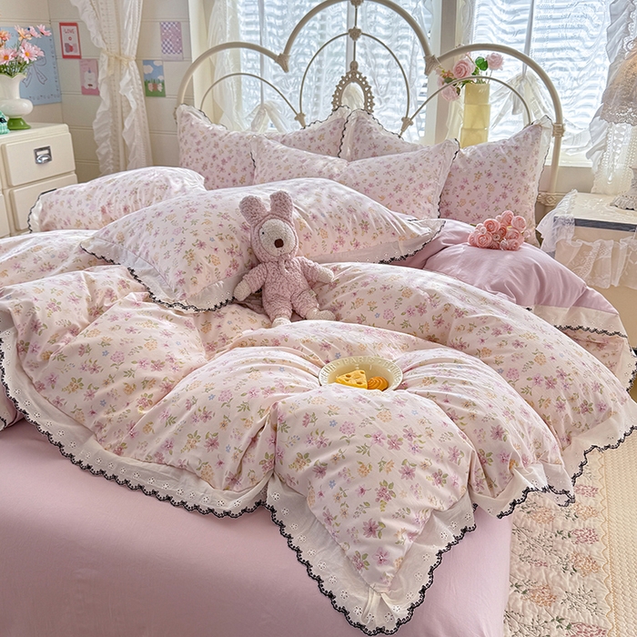 91家纺网 家纺一手货源 找家纺 莉莉安家纺 2026新款古法水洗云感棉印花四件套 古法-粉漾