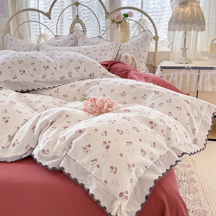 91家纺网 家纺一手货源 找家纺 莉莉安家纺 2026新款古法水洗云感棉印花四件套 古法-花影如梦