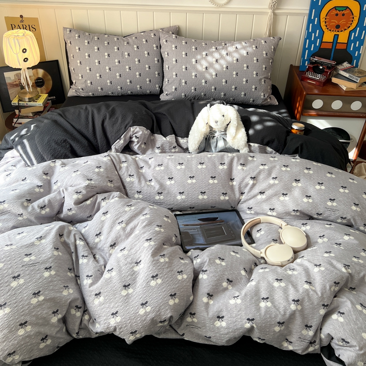 水木坊 2026春夏新款高品质泡芙普通款四件套 灰樱桃