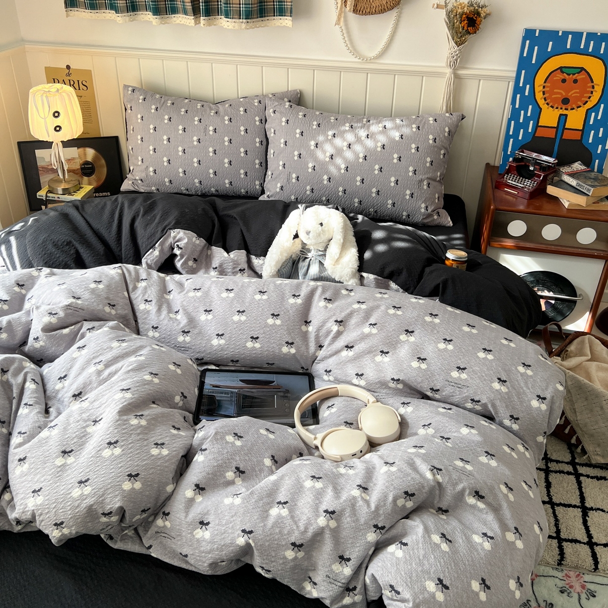 91家纺网 家纺一手货源 找家纺 水木坊 2026春夏新款高品质泡芙普通款四件套 灰樱桃