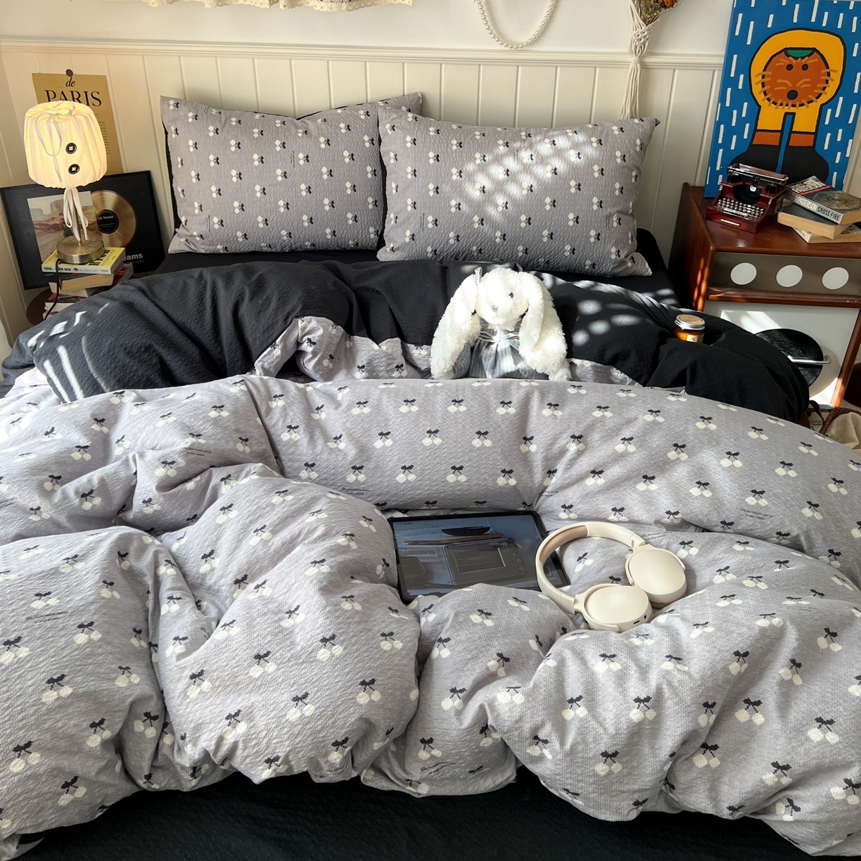 91家纺网 家纺一手货源 找家纺 水木坊 2026春夏新款高品质泡芙普通款四件套 灰樱桃