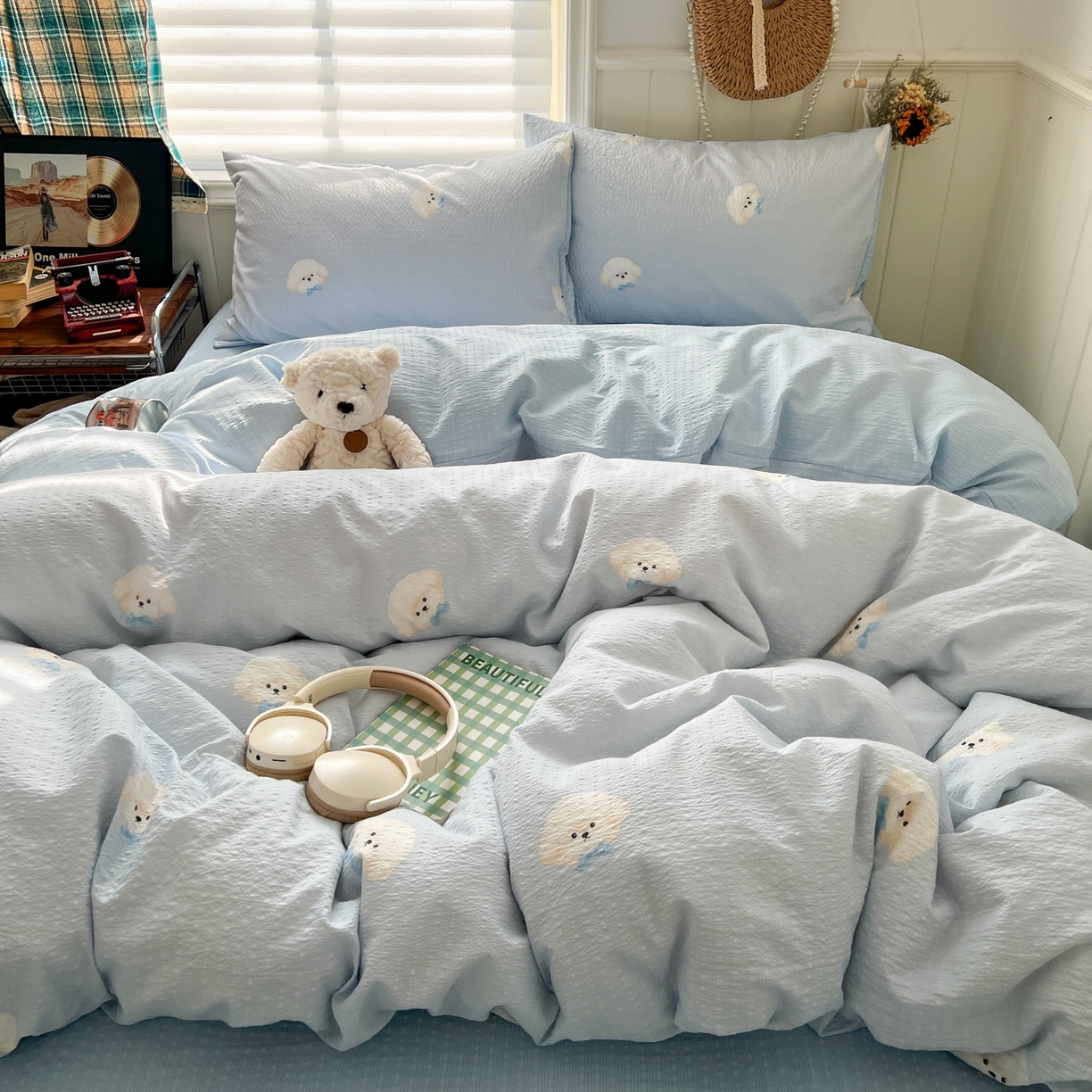 水木坊 2026春夏新款高品质泡芙普通款四件套 蓝领结狗