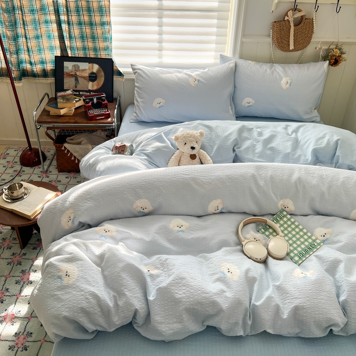 91家纺网 家纺一手货源 找家纺 水木坊 2026春夏新款高品质泡芙普通款四件套 蓝领结狗